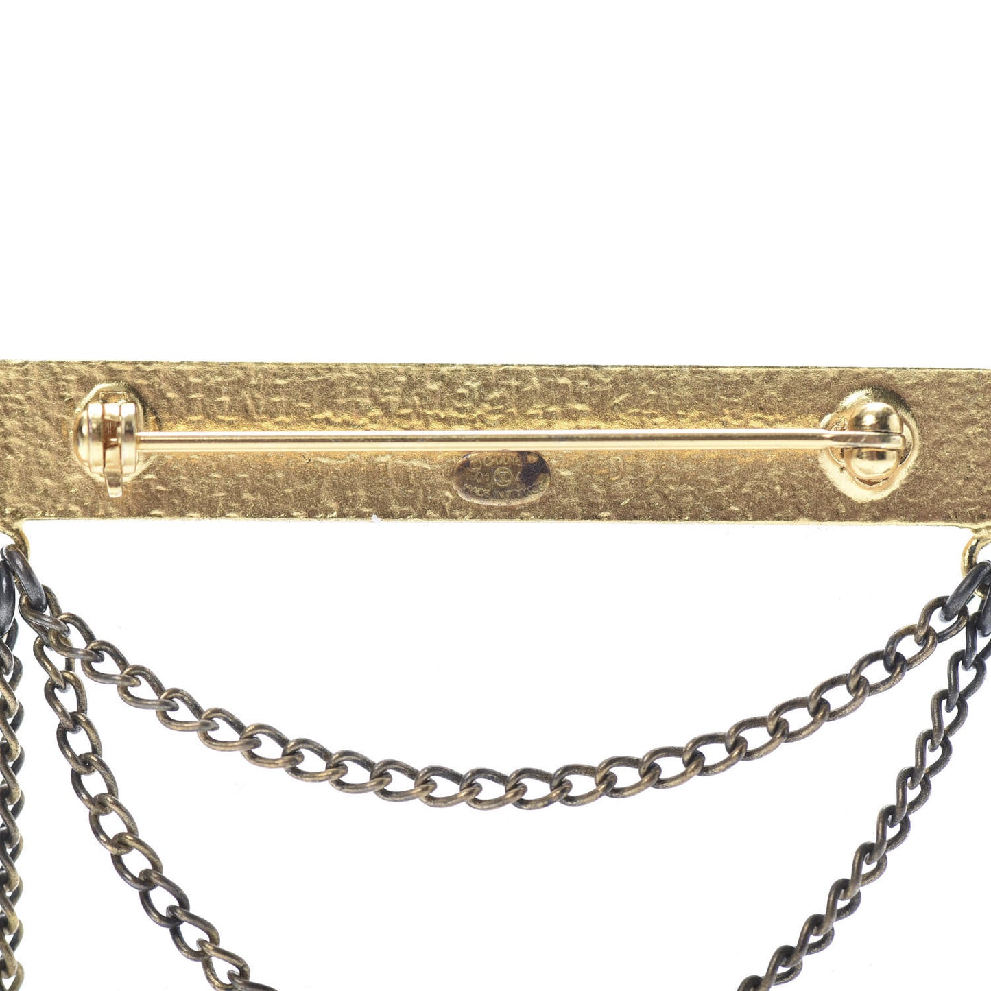 Pearl Logo Chain Brooch Gold