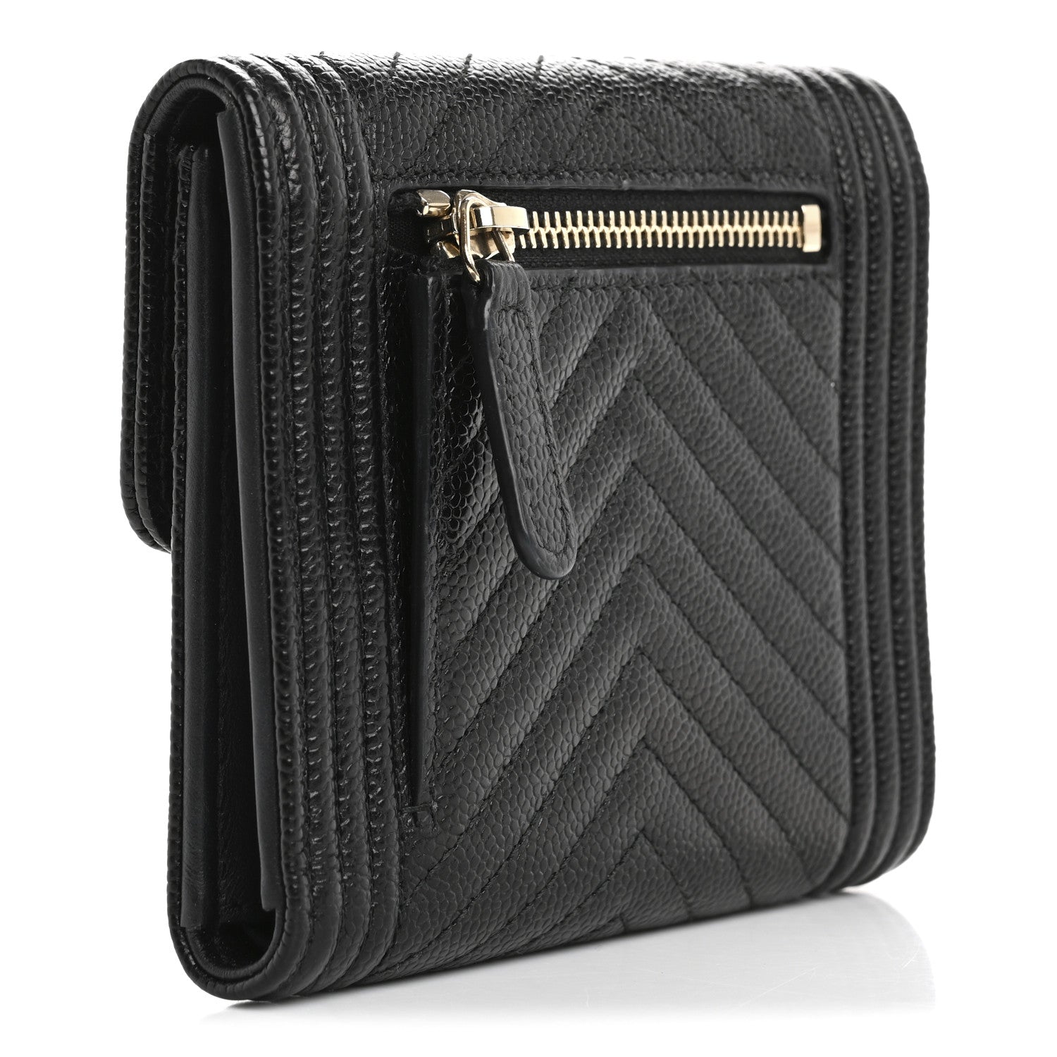 Chanel Caviar Chevron Quilted Boy Compact Wallet Black 3 of 7