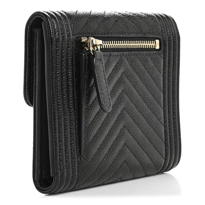Chanel Caviar Chevron Quilted Boy Compact Wallet Black 3 of 7