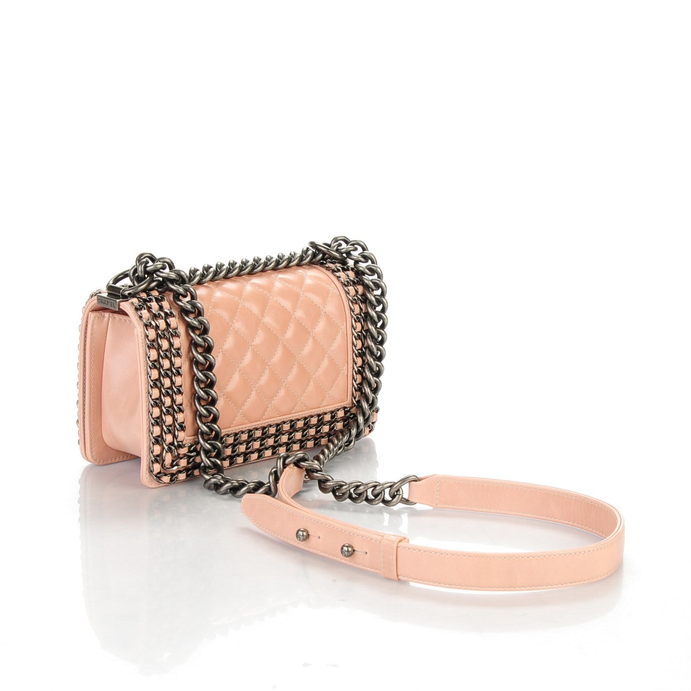 Glazed Calfskin Small Boy Chained Flap Pink