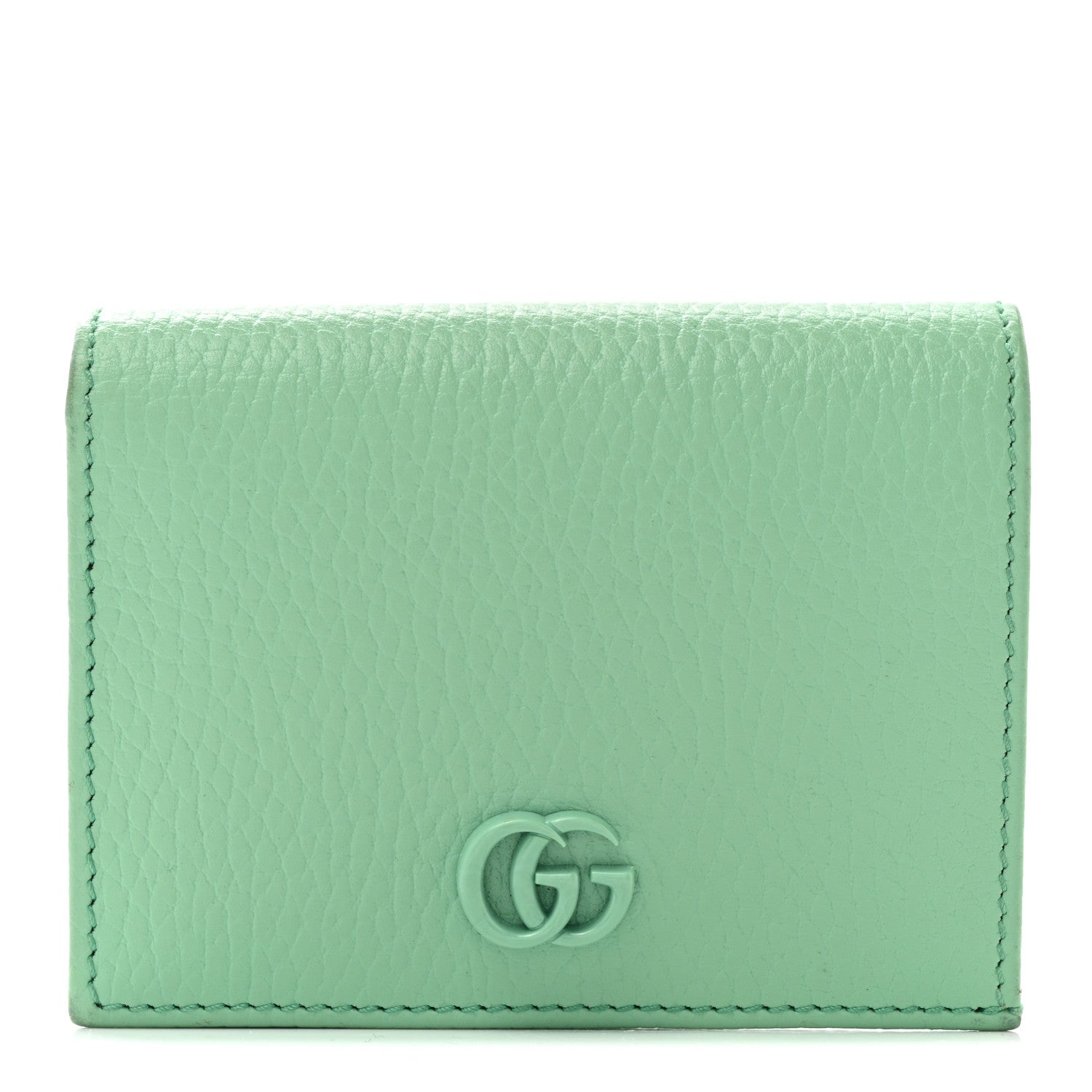 Gucci Dollar Calfskin Enamel Monochrome GG Marmont Card Case Green 1 of 9