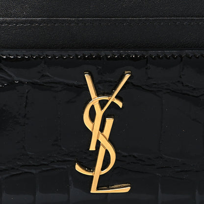 Saint Laurent Calfskin Crocodile Embossed Monogram Patent Cassandre Credit Card Case Black 8 of 9