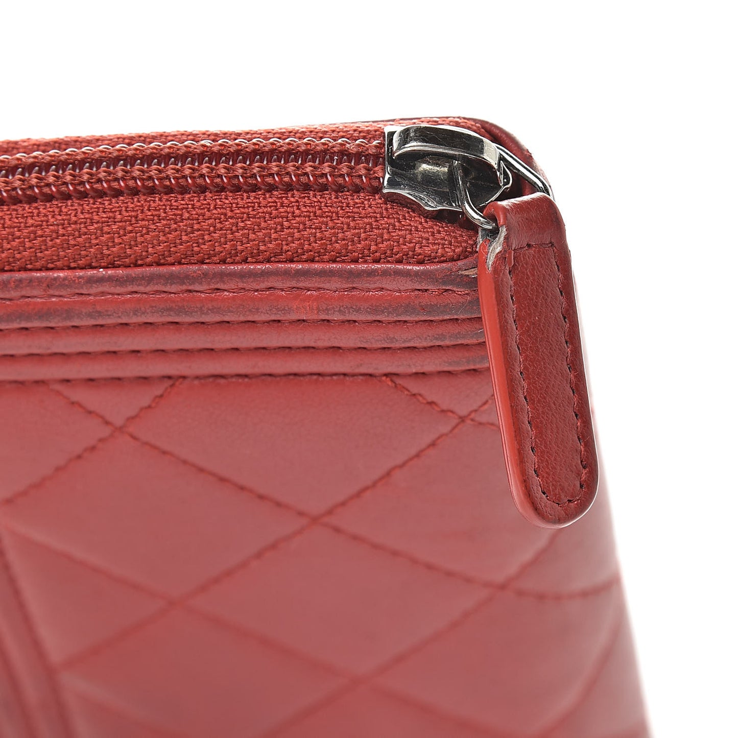 Lambskin Quilted Small Boy Zip Around Wallet Red