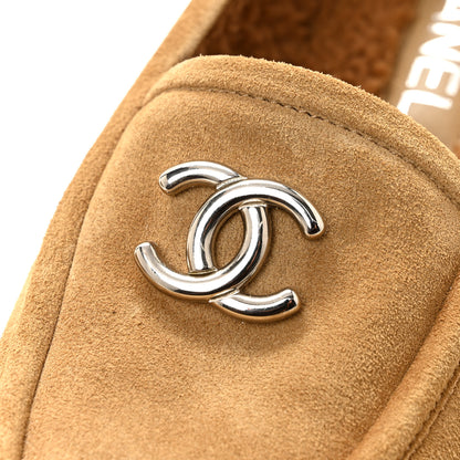 Chanel Suede Calfskin CC Loafers 37.5 Dark Beige 10 of 10