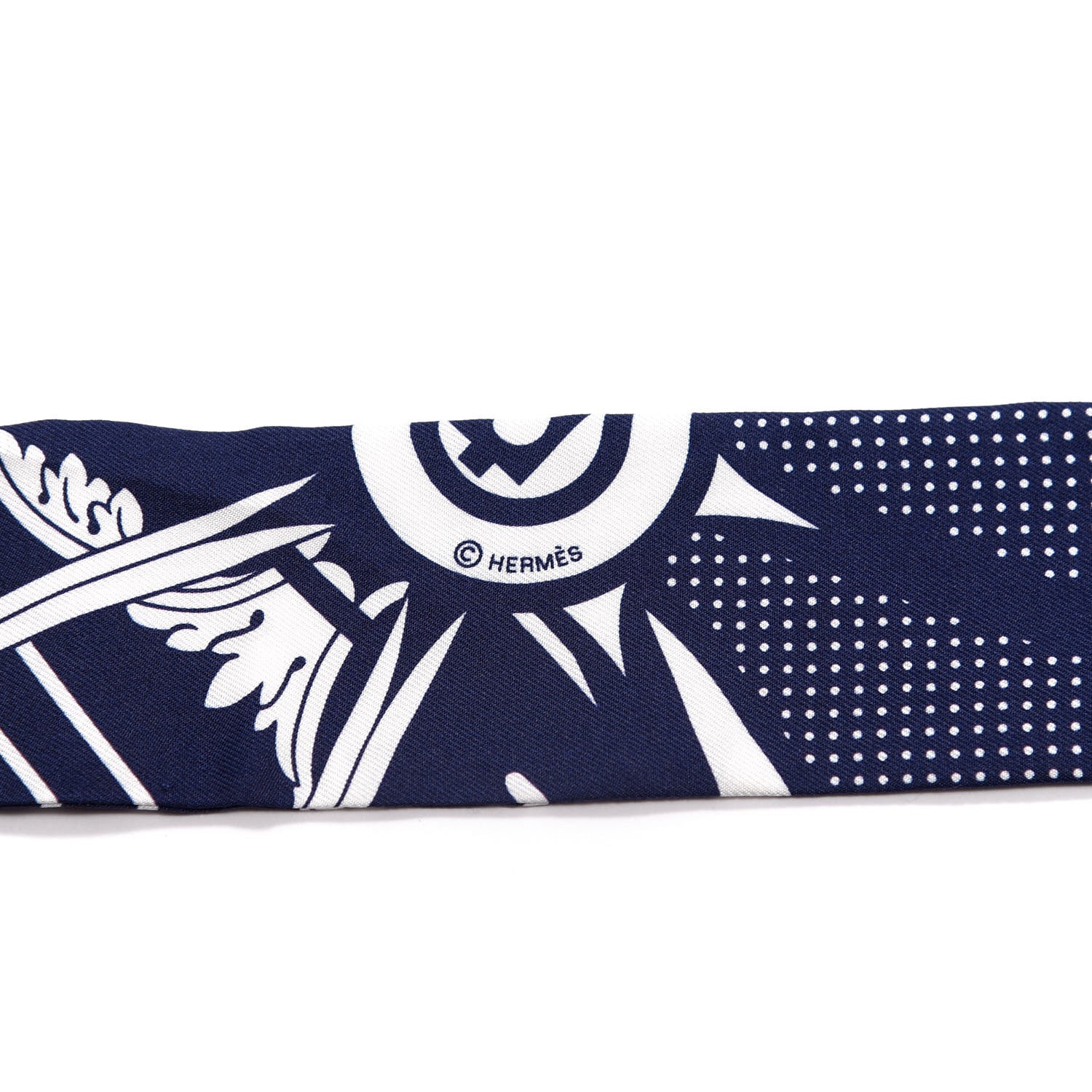 Hermes Silk Washington's Carriage Detail Twilly Marine White 3 of 5