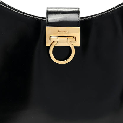 Salvatore Ferragamo Patent Calfskin Gancini Hobo Black 7 of 11