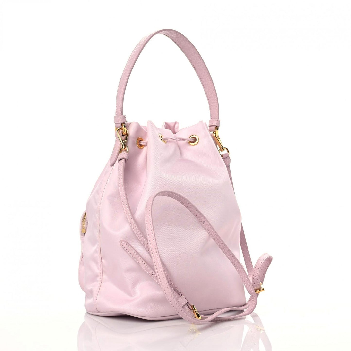 Re-Nylon Saffiano Duet Bucket Crossbody Bag Alabastro