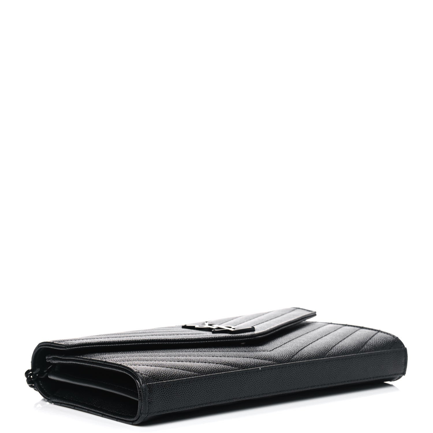 Saint Laurent Grain De Poudre Matelasse Chevron Monogram Chain Wallet Black 3 of 6