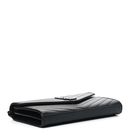 Saint Laurent Grain De Poudre Matelasse Chevron Monogram Chain Wallet Black 3 of 6