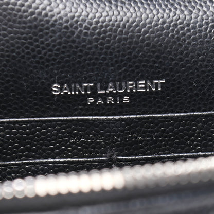 Saint Laurent Grain De Poudre Matelasse Chevron Monogram Envelope Chain Wallet Black 5 of 9