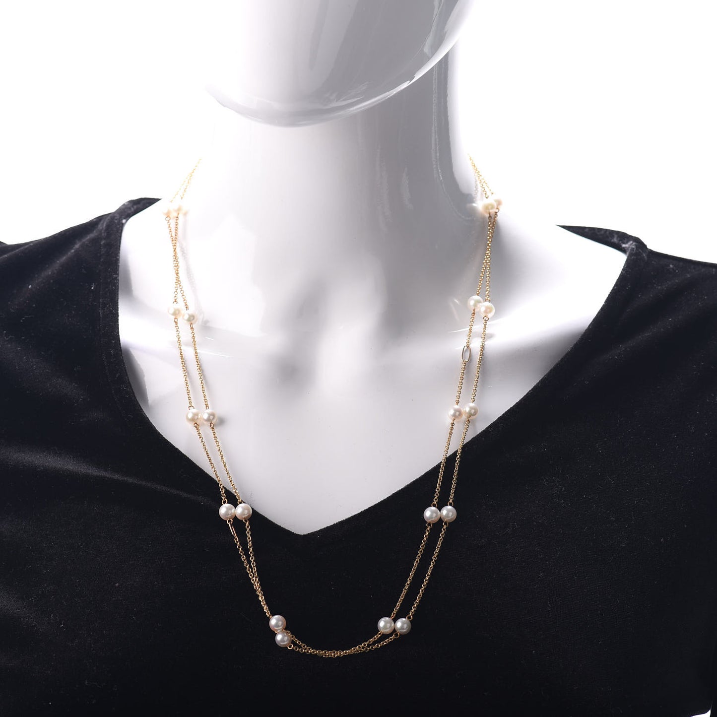 18K Yellow Gold Akoya Pearl 6mm Station Necklace 49"