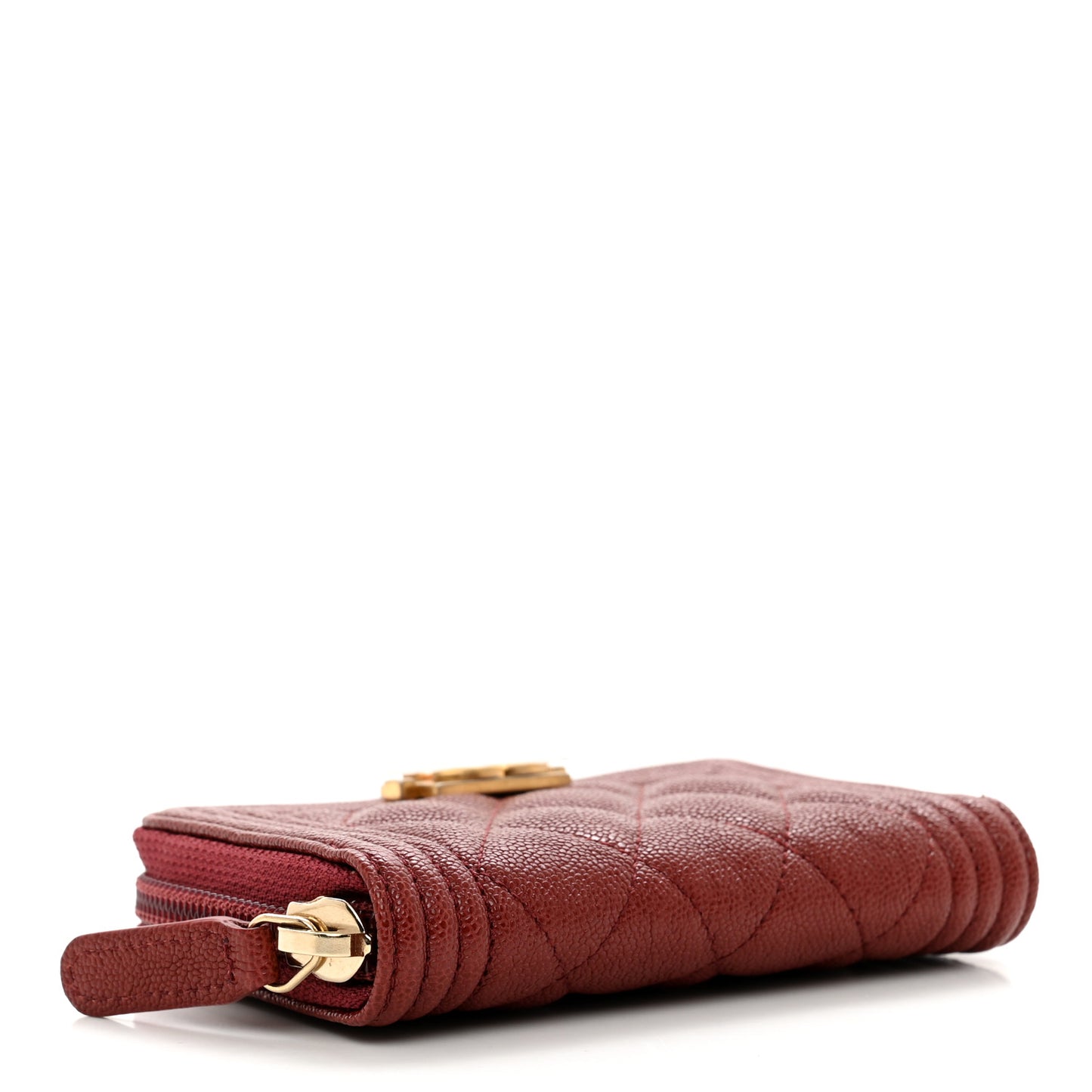 Caviar Quilted Boy Zip Around Coin Purse Wallet Burgundy
