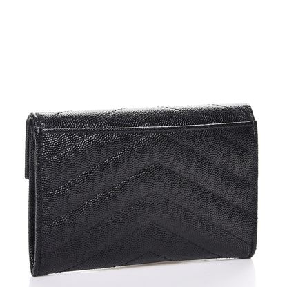 Saint Laurent Grain De Poudre Matelasse Chevron Small Monogram Envelope Wallet Black 4 of 8