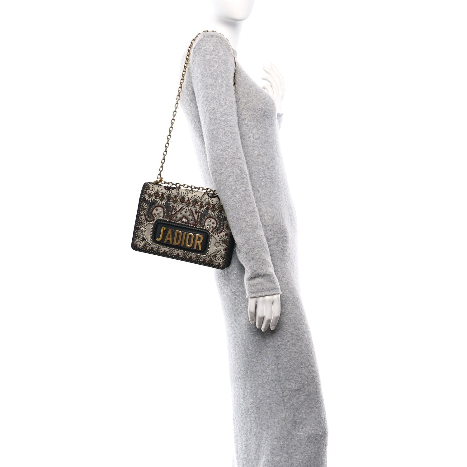 Christian Dior Calfskin Bead Embroidered J Adior Chain Flap Bag Black Multicolor 2 of 9