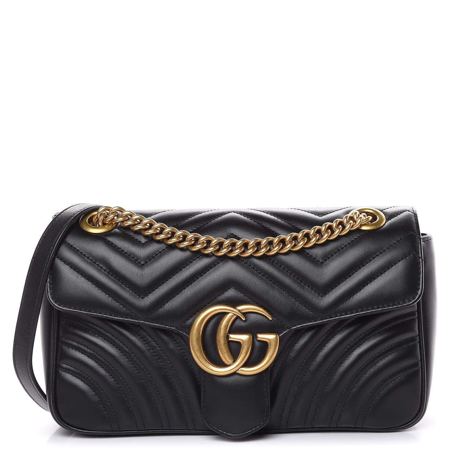 Gucci Calfskin Matelasse Small GG Marmont Shoulder Bag Black 1 of 10