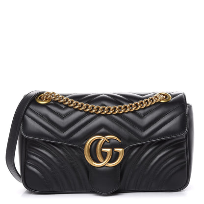 Gucci Calfskin Matelasse Small GG Marmont Shoulder Bag Black 1 of 10