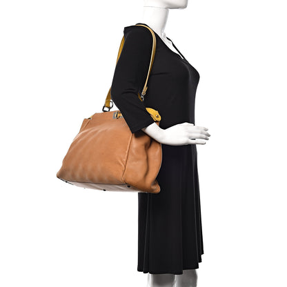Fendi Vitello Saddle Cuoio Romano Selleria Large Peekaboo Iconic Satchel Saddle Ocra Moro 2 of 13