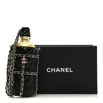 Chanel Lambskin Quilted CC To Drink Water Bottle Black Gold 11 of 11