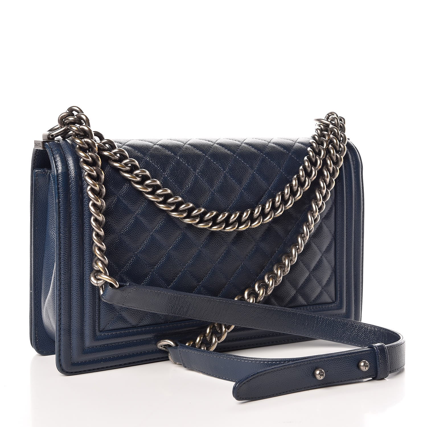 Chanel Caviar Quilted New Medium Boy Flap Dark Navy Blue 3 of 12