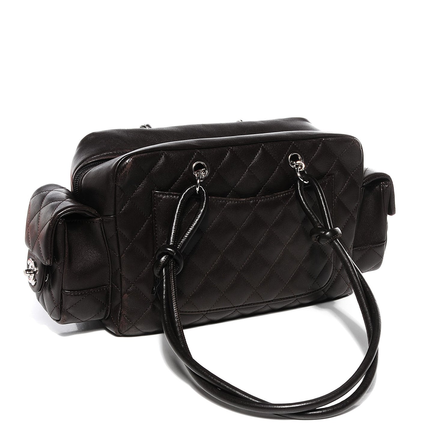 Calfskin Quilted Small Cambon Multipocket Reporter Brown