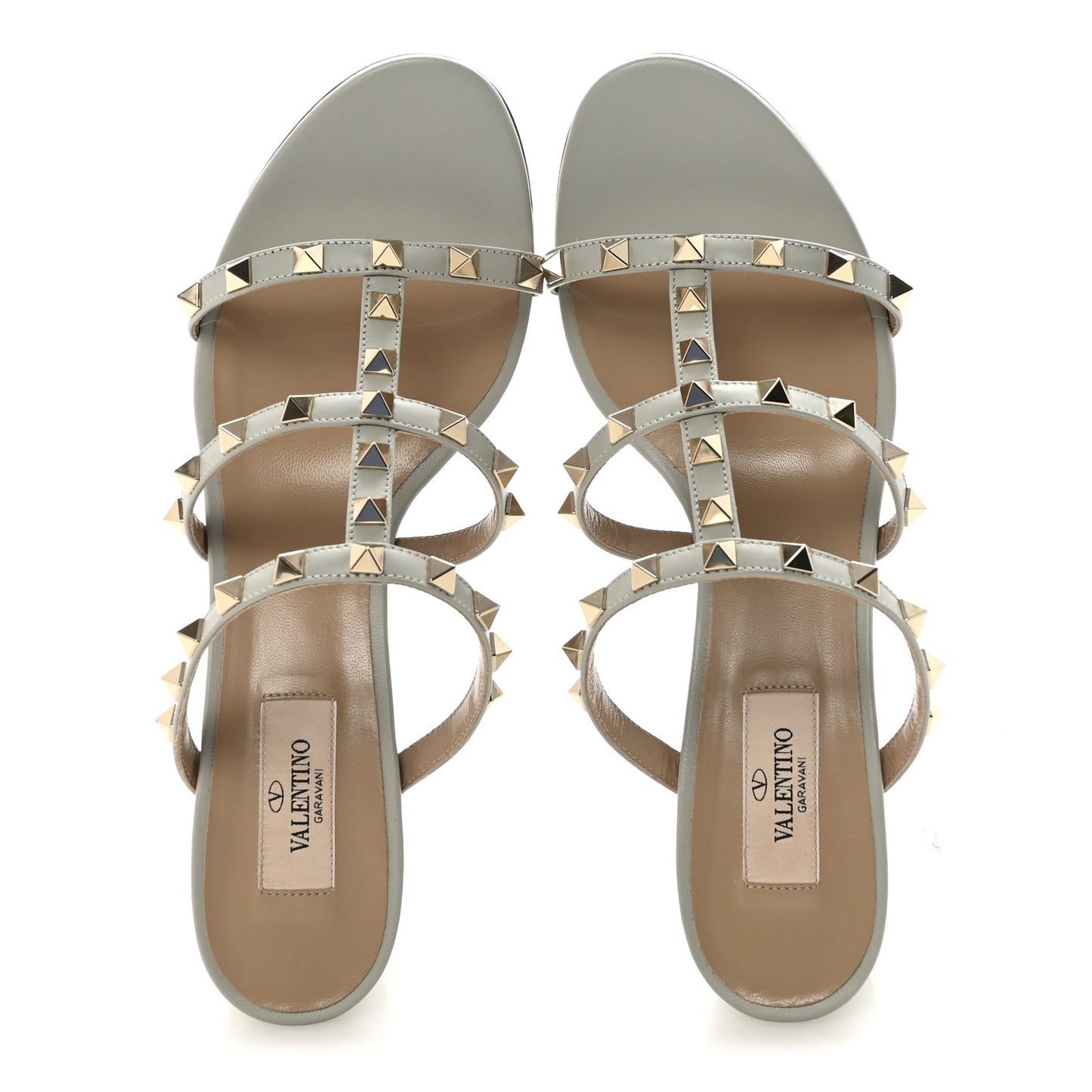 Calfskin Rockstud 60mm Caged Slide Sandals 40 Opal Grey