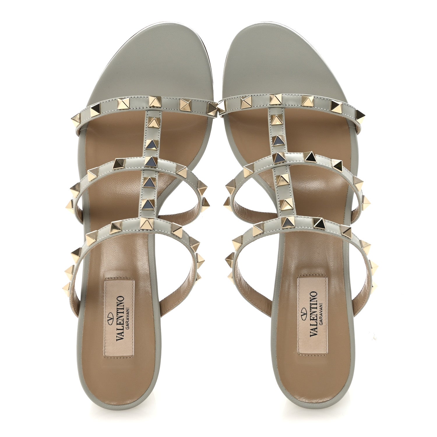 Valentino Garavani Calfskin Rockstud 60mm Caged Slide Sandals 40 Opal Grey 2 of 10
