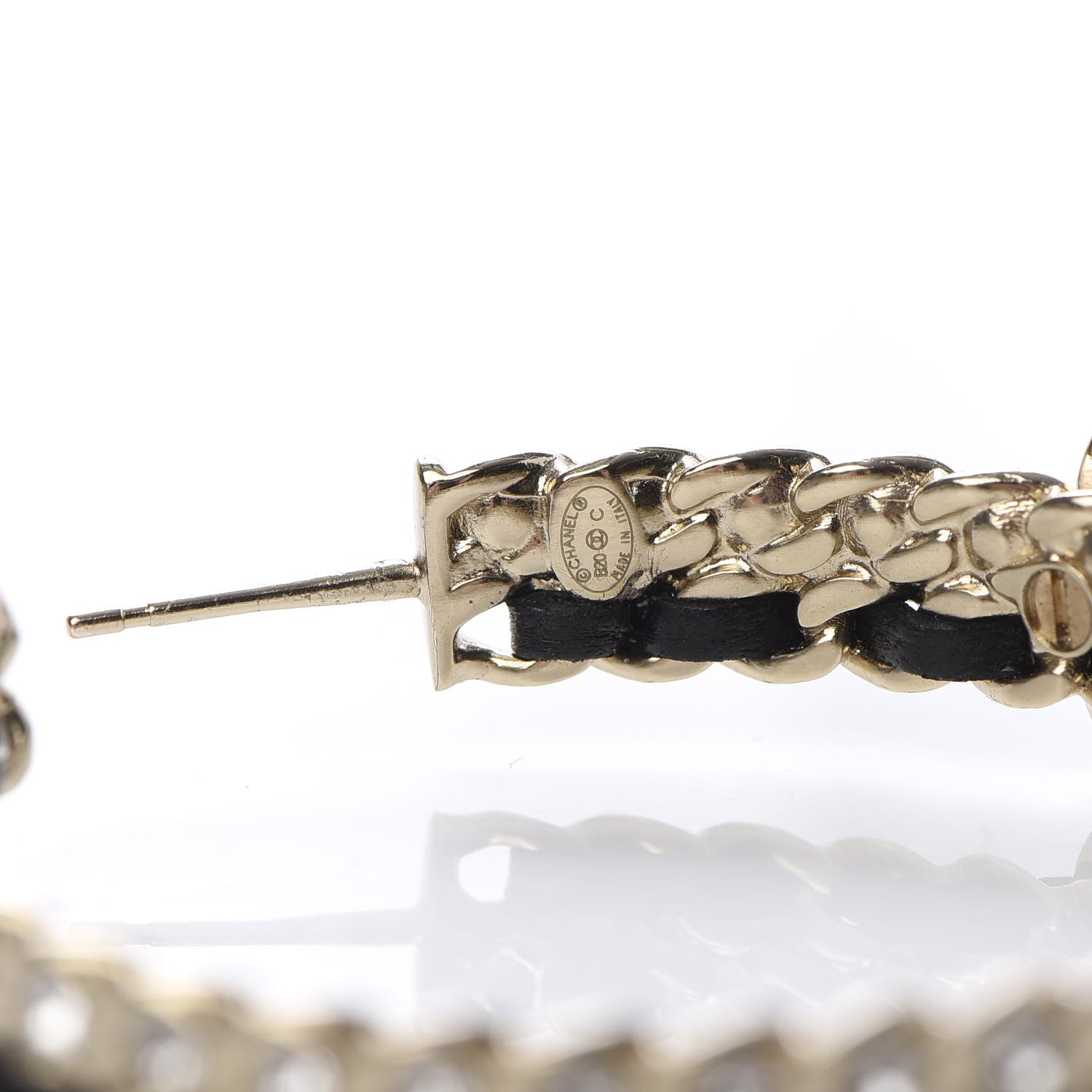 Chanel Crystal Lambskin CC Chain Hoop Earrings Gold Black 5 of 6
