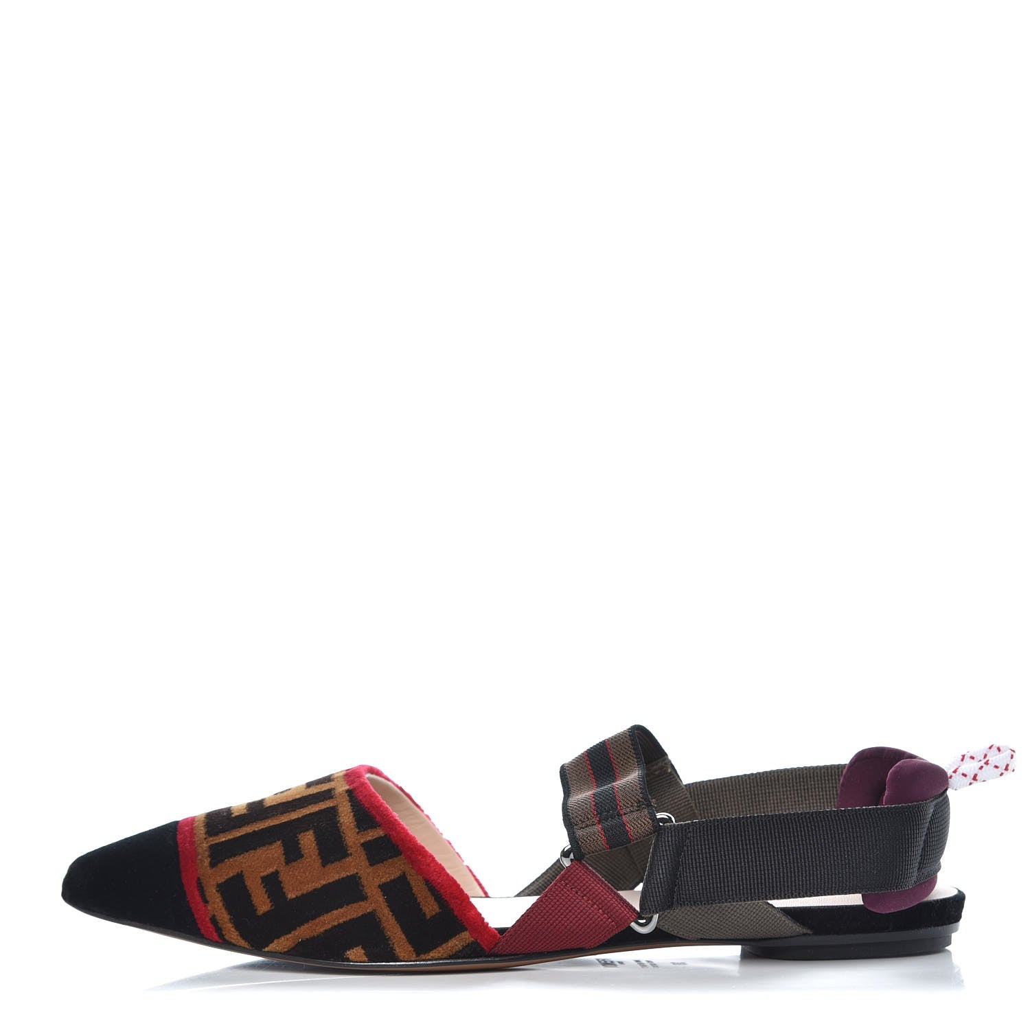 Fendi Velvet FF Colibri Slingback Ballerina Flats 39 Tobacco Black Red 1 of 8