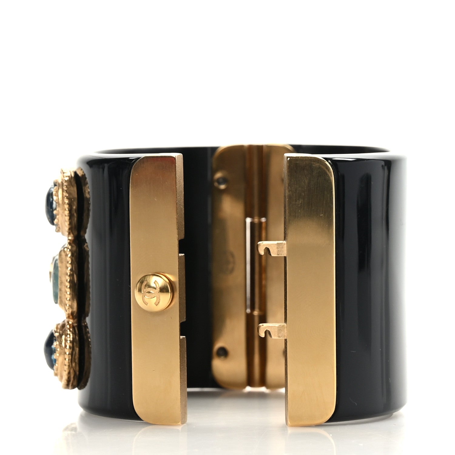 Chanel Resin Crystal CC Wide Cuff Black Multicolor 4 of 5