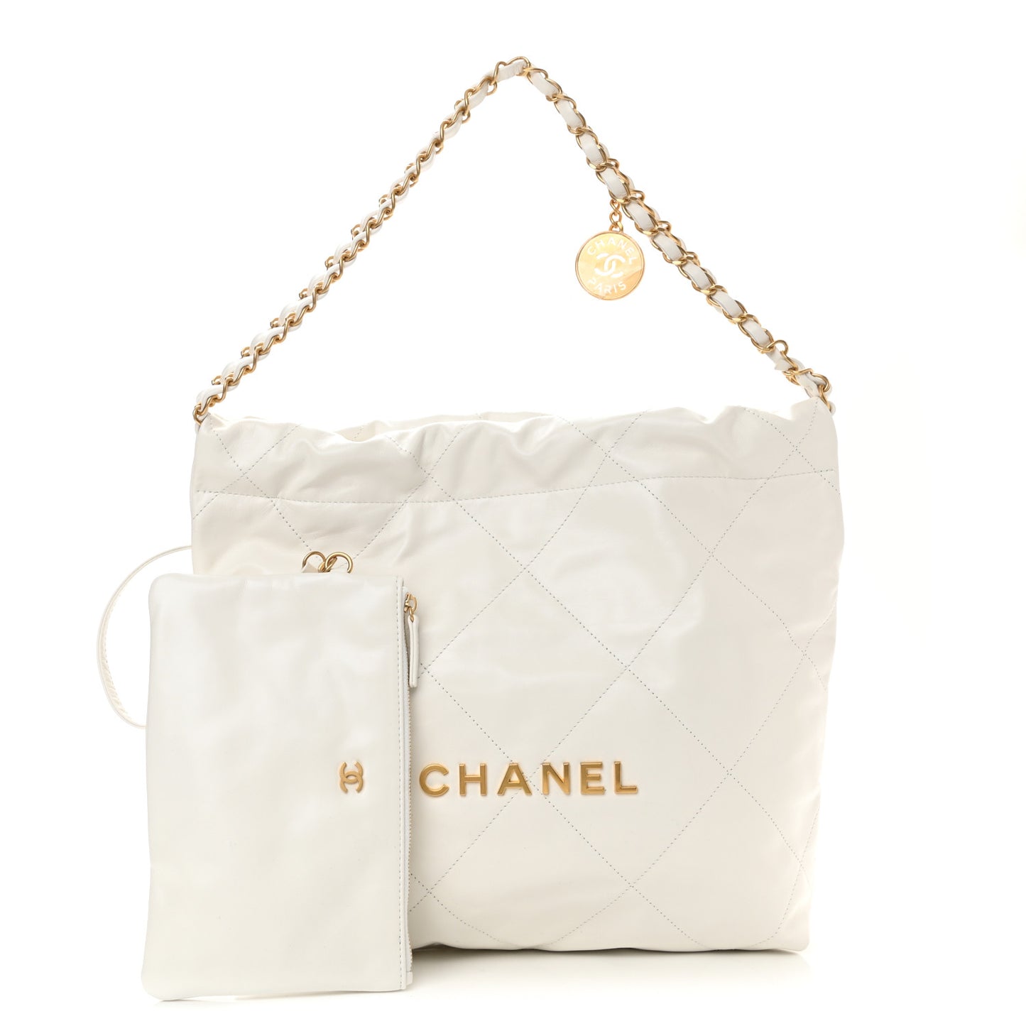 Shiny Calfskin Quilted Small Chanel 22 White