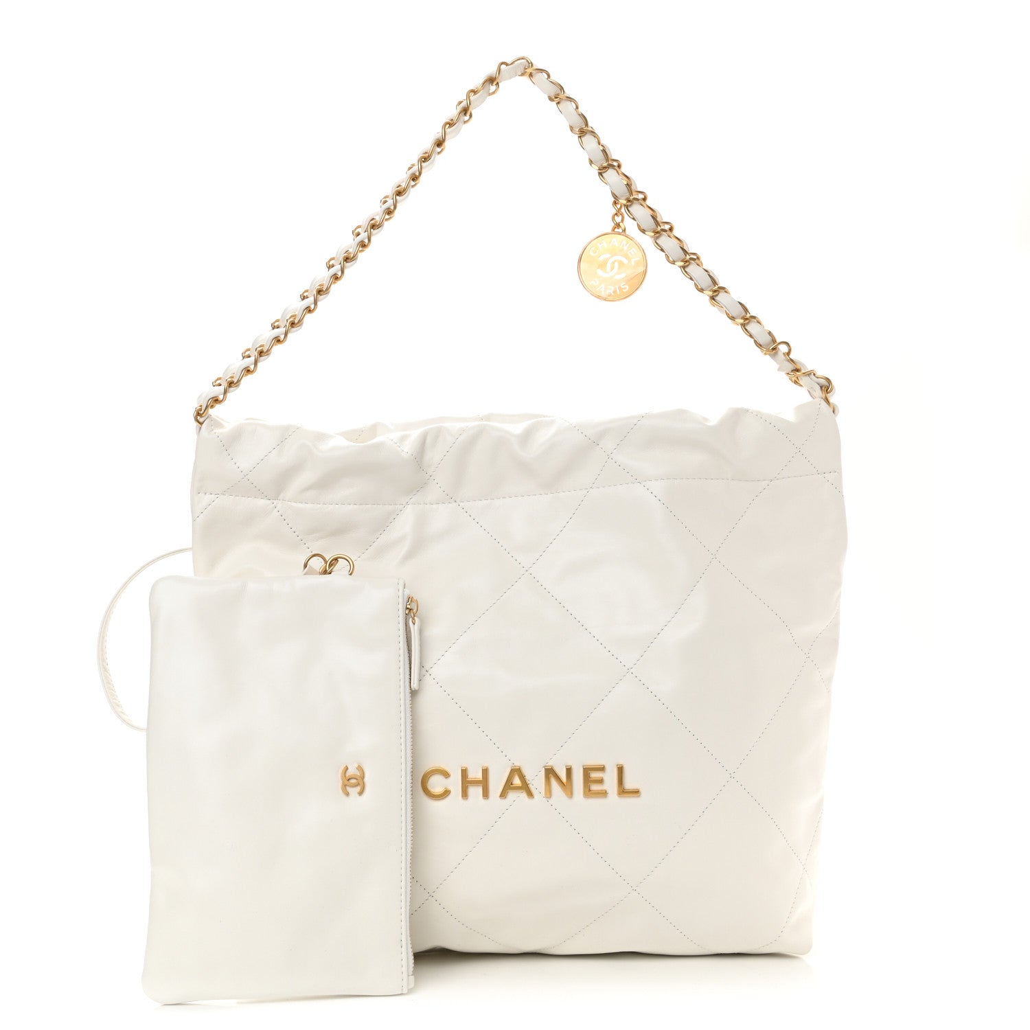 Chanel Shiny Calfskin Quilted Small Chanel 22 White 1 of 9