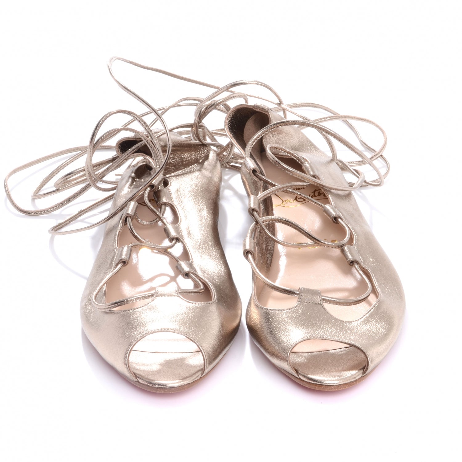 Christian Louboutin Metallic Lace Up Flats 37.5 2 of 6