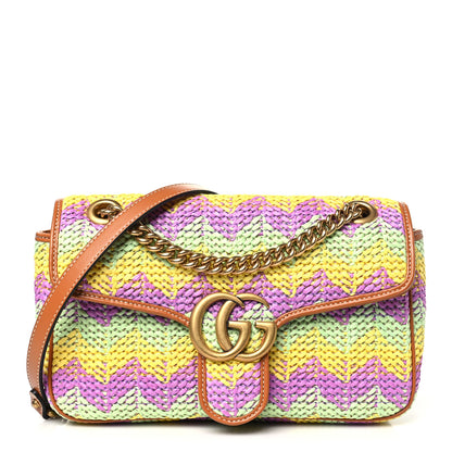 Gucci Calfskin Raffia Woven Small GG Marmont Shoulder Bag Multicolor 1 of 10
