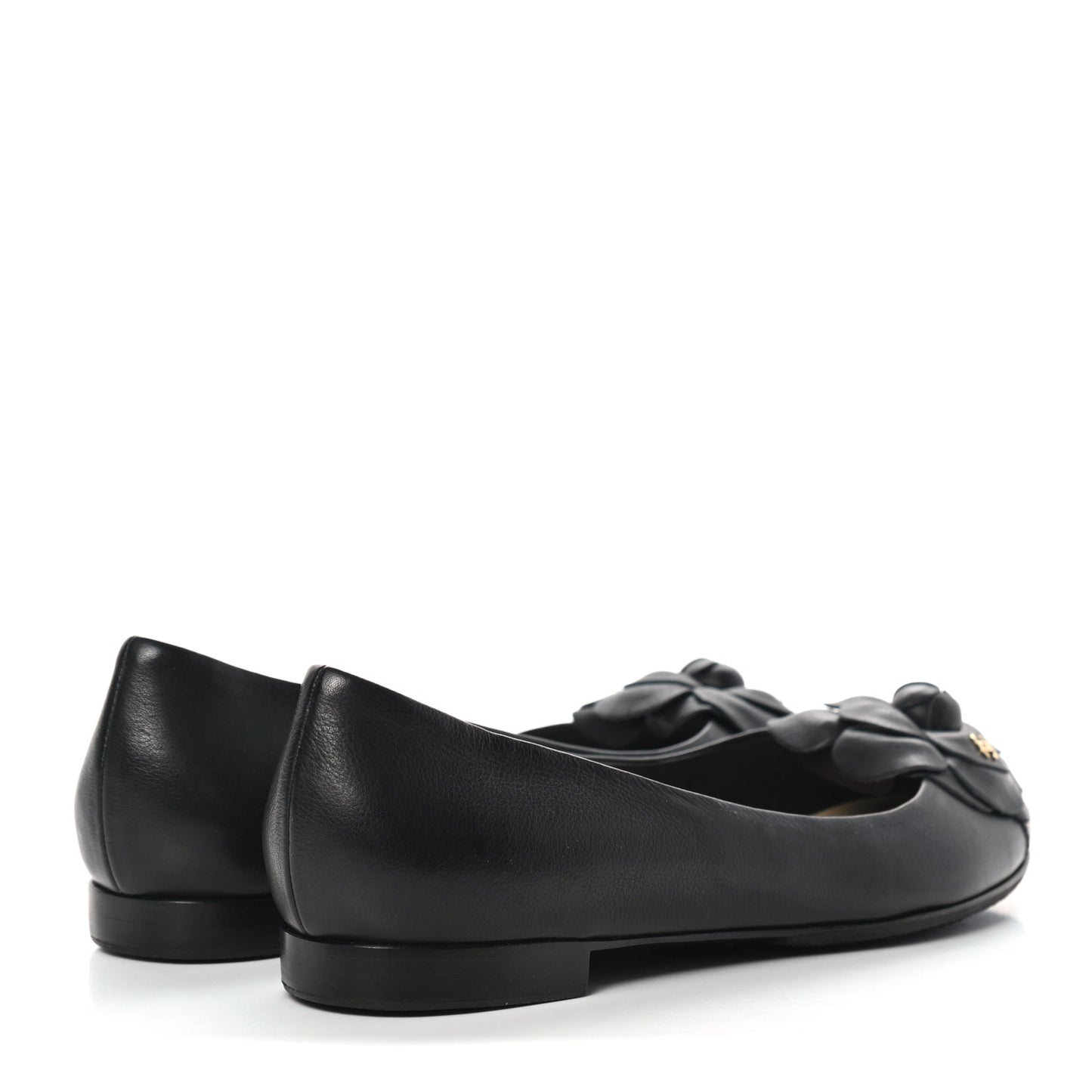 Lambskin Camellia Ballerina Flats 37 Black