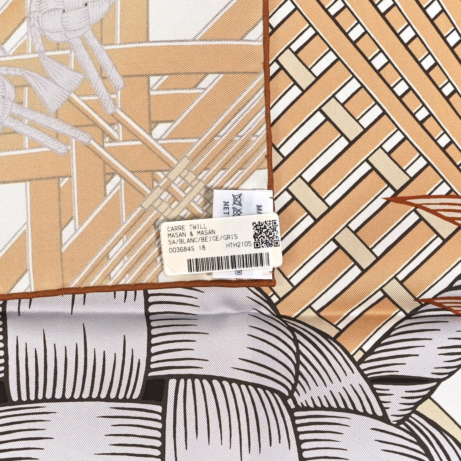 Hermes Silk Masan & Masan Scarf 90 White Beige Gris 3 of 4