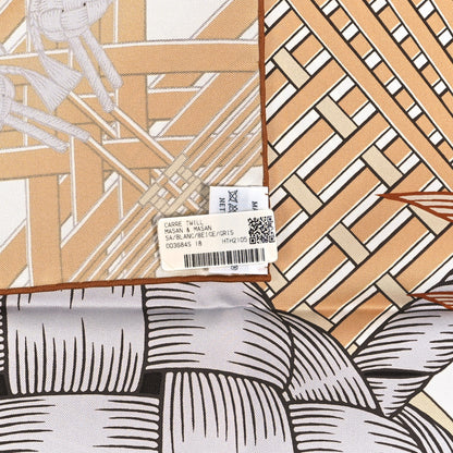 Hermes Silk Masan & Masan Scarf 90 White Beige Gris 3 of 4