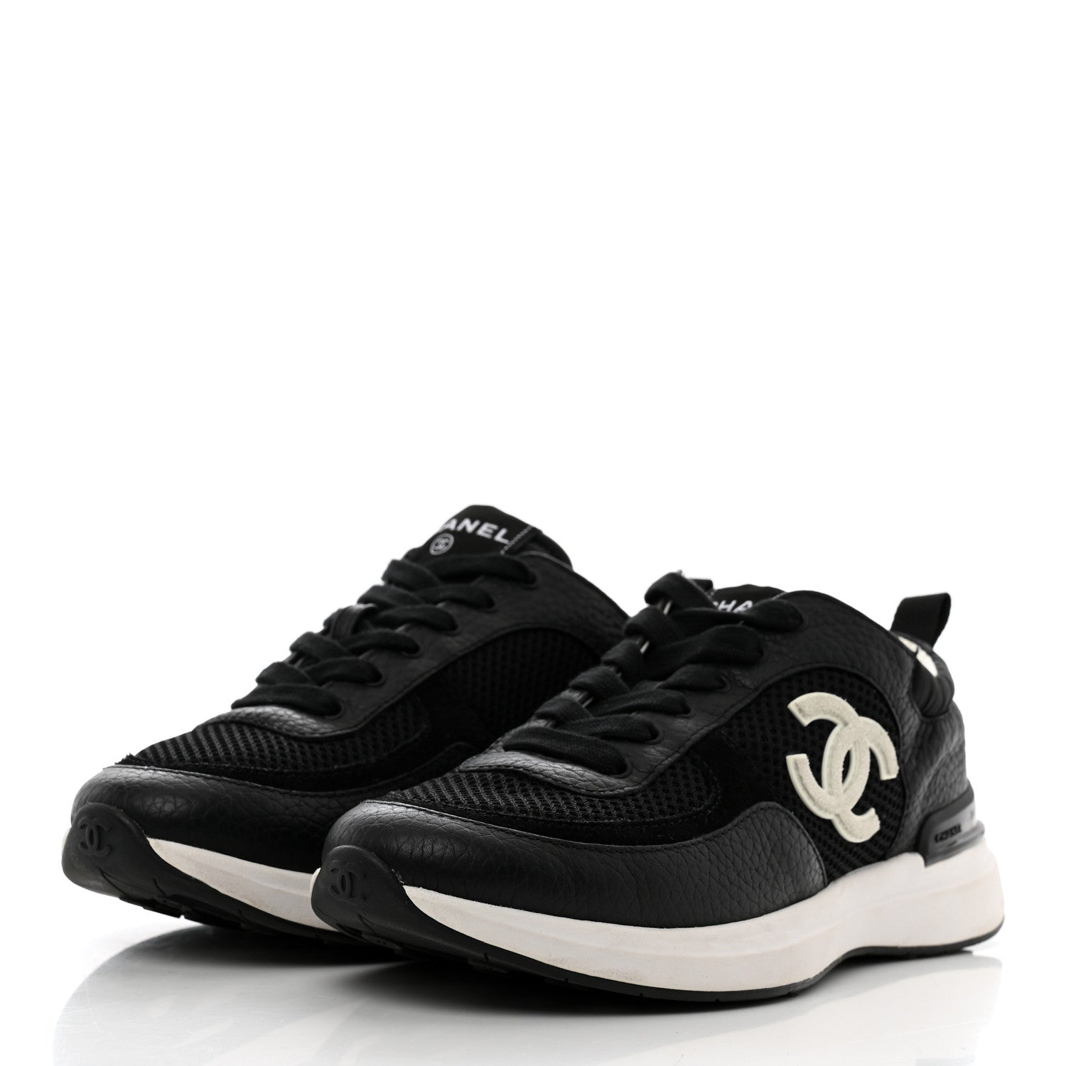 Chanel Calfskin Mesh Lycra Suede Womens Logo Sneakers 36 Black 3 of 8