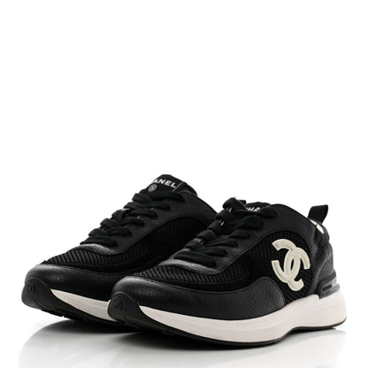 Chanel Calfskin Mesh Lycra Suede Womens Logo Sneakers 36 Black 3 of 8