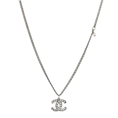 Chanel Ruthenium Crystal Pearl CC Pendant Necklace Silver 1 of 7