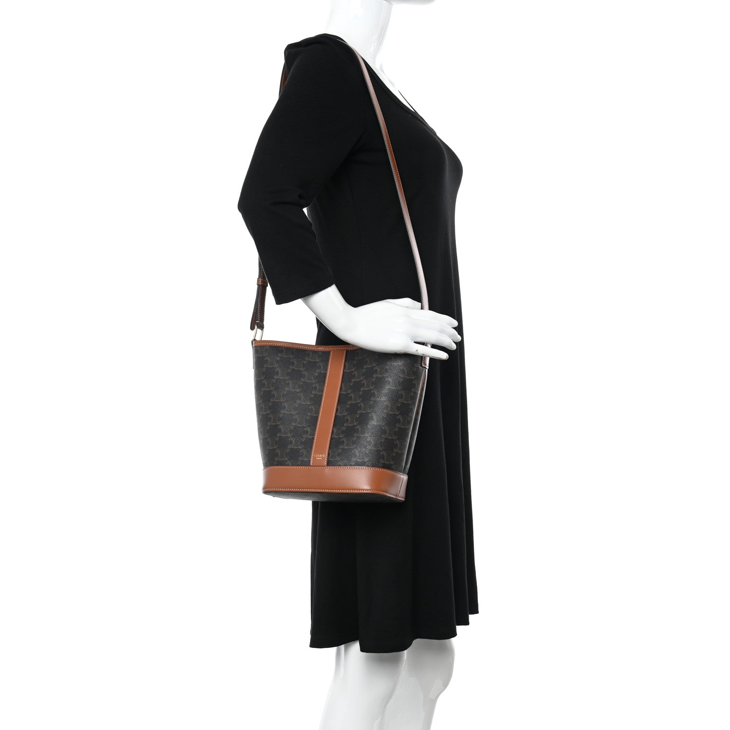 Celine Triomphe Canvas Calfskin Small Bucket Bag Tan 2 of 10