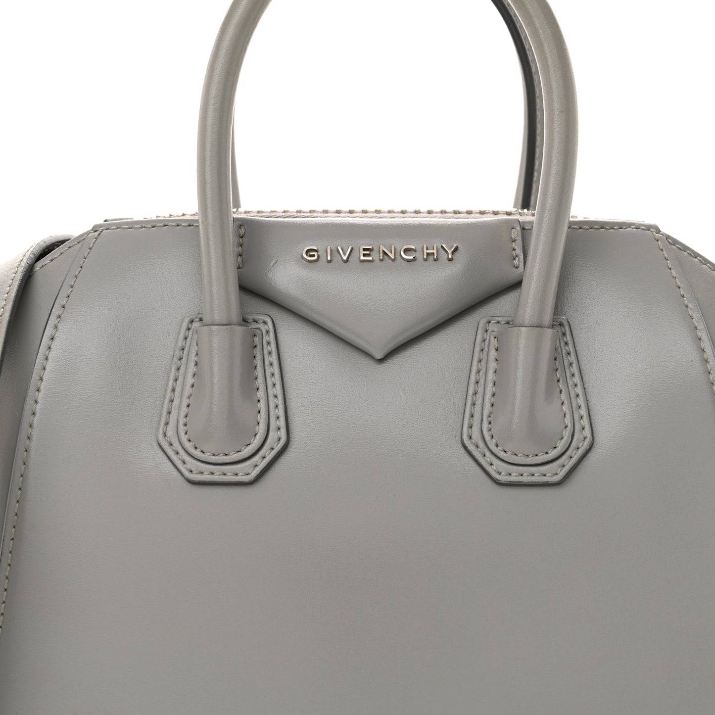 Shiny Lord Calfskin Mini Antigona Pearl Grey