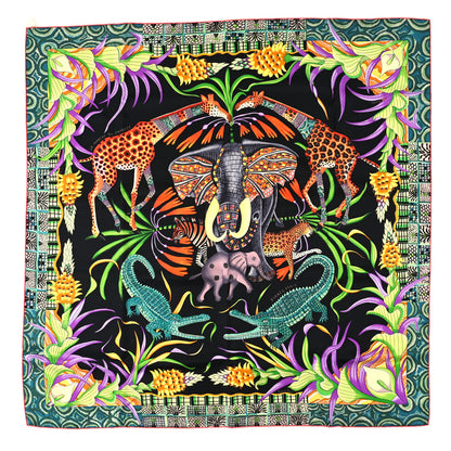 Hermes Silk La Marche Du Zambeze Scarf 90 Black Vert Orange 1 of 4