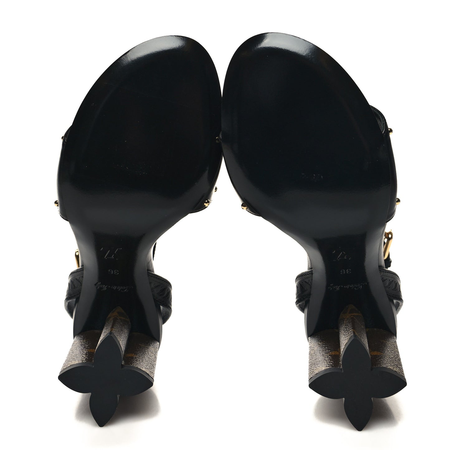 Calfskin Studded Monogram Silhouette Sandals 36 Black