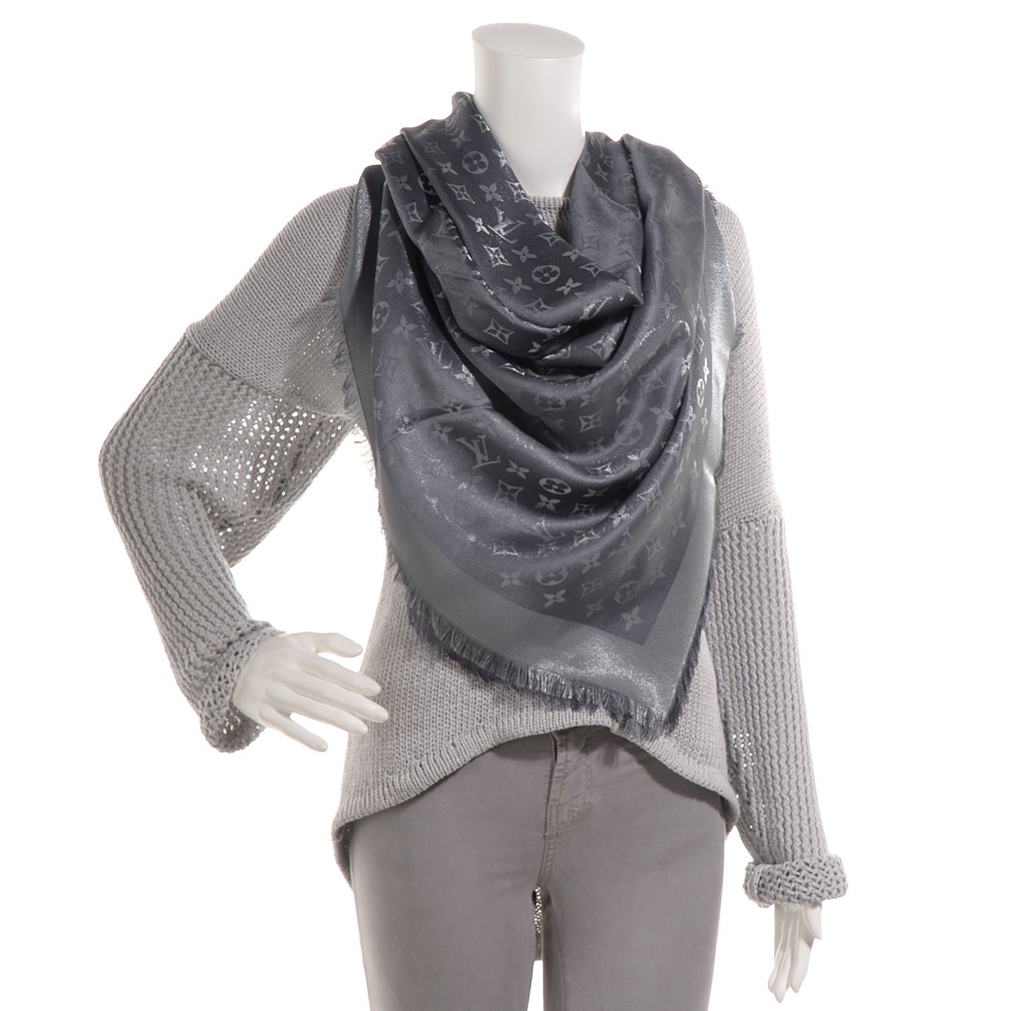 Monogram Silk Wool Shine Shawl Anthracite