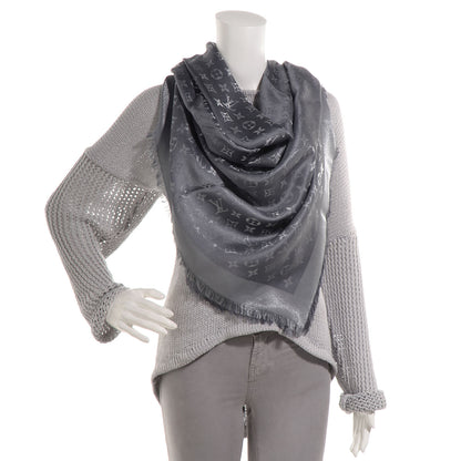Louis Vuitton Monogram Silk Wool Shine Shawl Anthracite 2 of 5