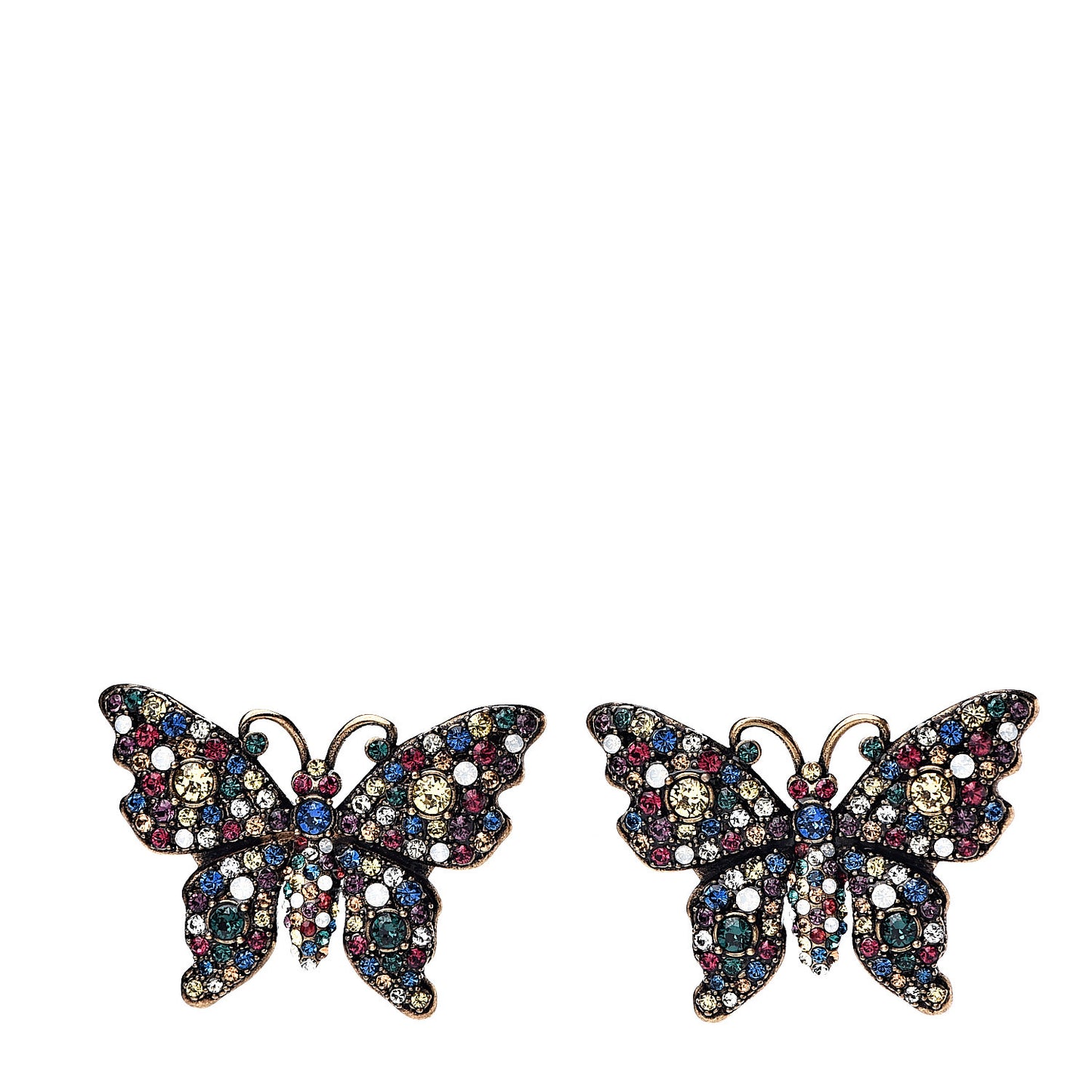 Metal Crystal Butterfly Stud Earrings Aged Gold Multicolor