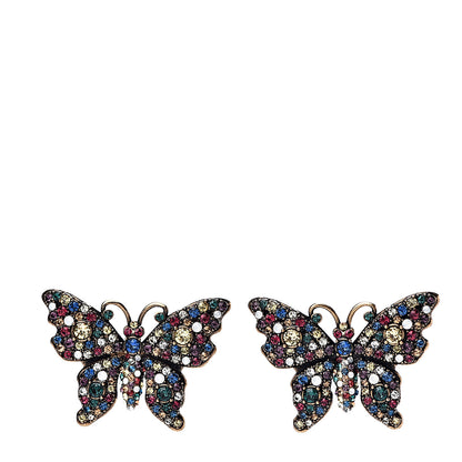 Gucci Metal Crystal Butterfly Stud Earrings Aged Gold Multicolor 1 of 3