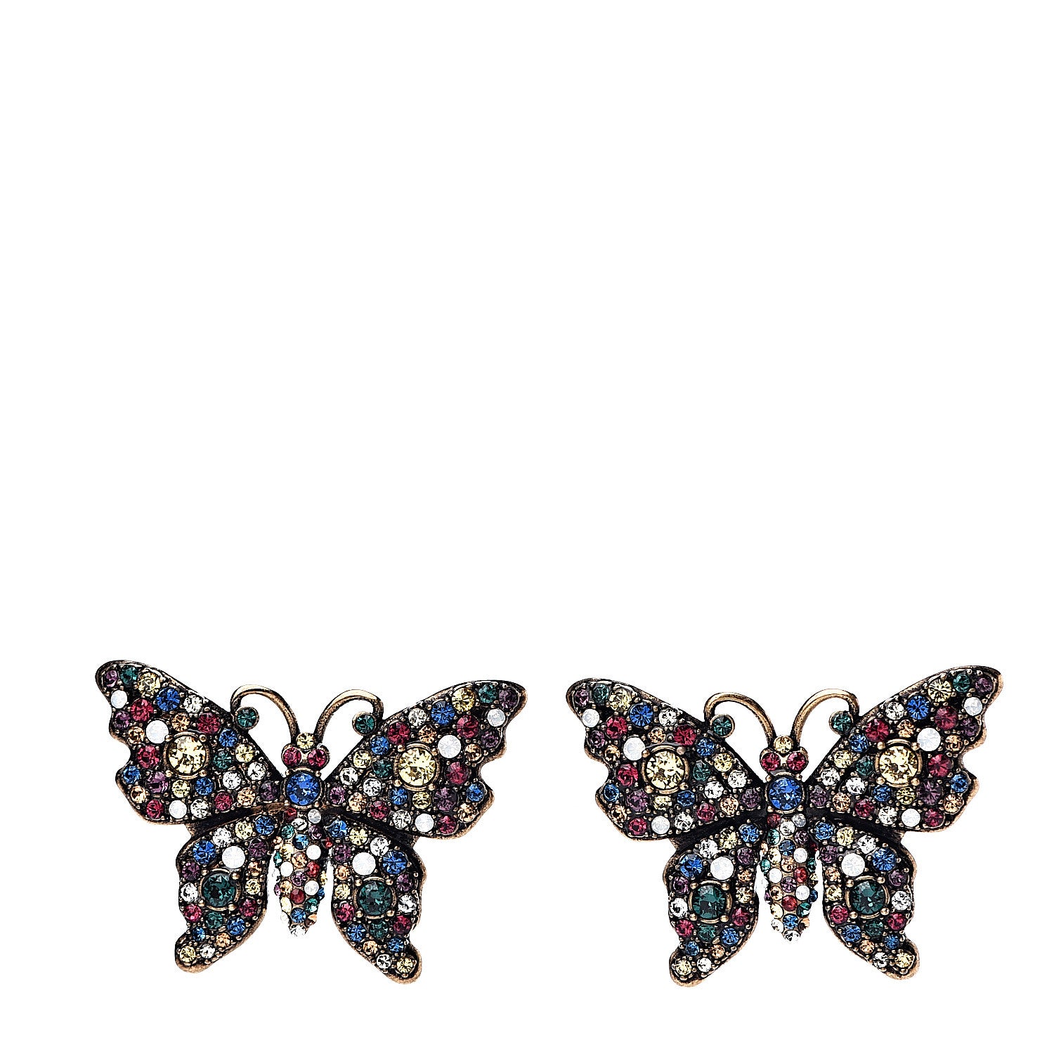 Gucci Metal Crystal Butterfly Stud Earrings Aged Gold Multicolor 1 of 3