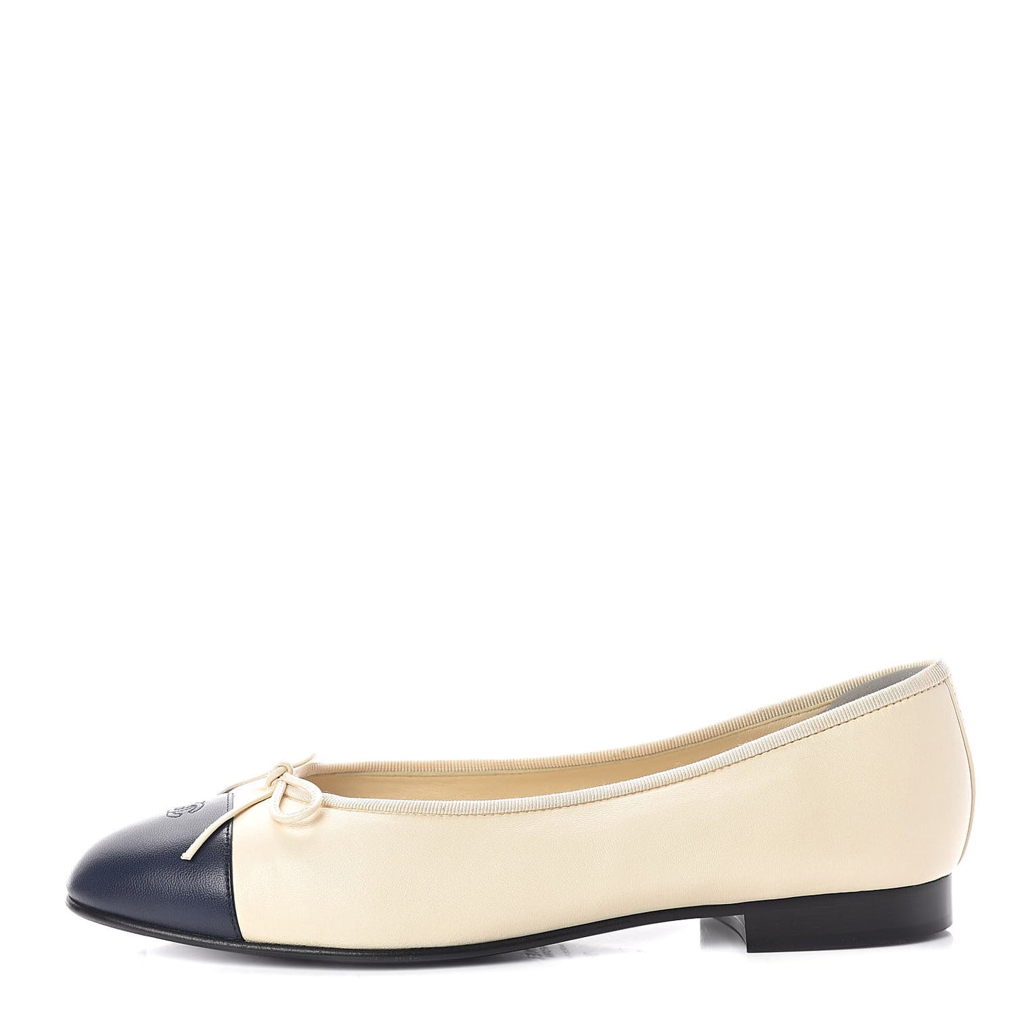 Lambskin Cap Toe Ballerina Flats 39 Ivory Navy