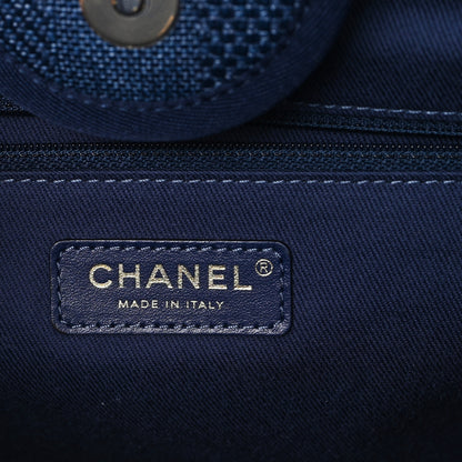 Chanel Mixed Fibers Striped Medium Deauville Tote Navy Blue 6 of 10